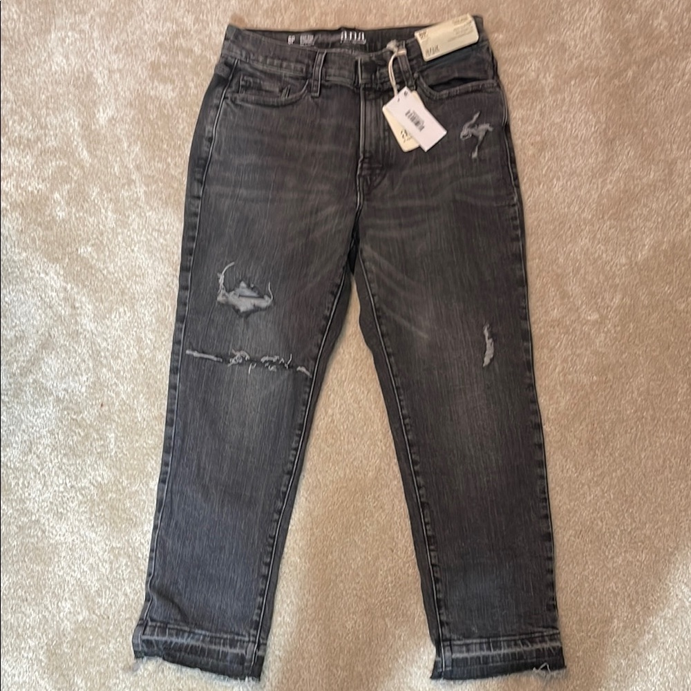 a.n.a Gray/faded black High Rise Jeans with Distressed Details